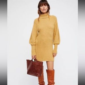 Free People Turtleneck Sweater Dress Honey Mini Size S